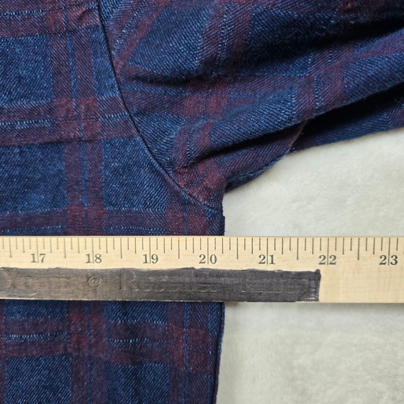 Goodfellow Plaid Denim‎ Chore Jacket Mens Small Blue Burgundy Trucker Style - Picture 11 of 12